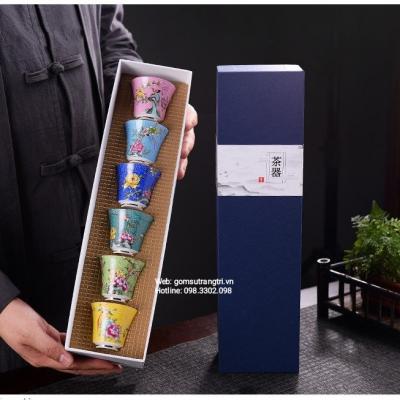 Bộ Chén 6 mầu Chim Hoa Mẫu Đơn